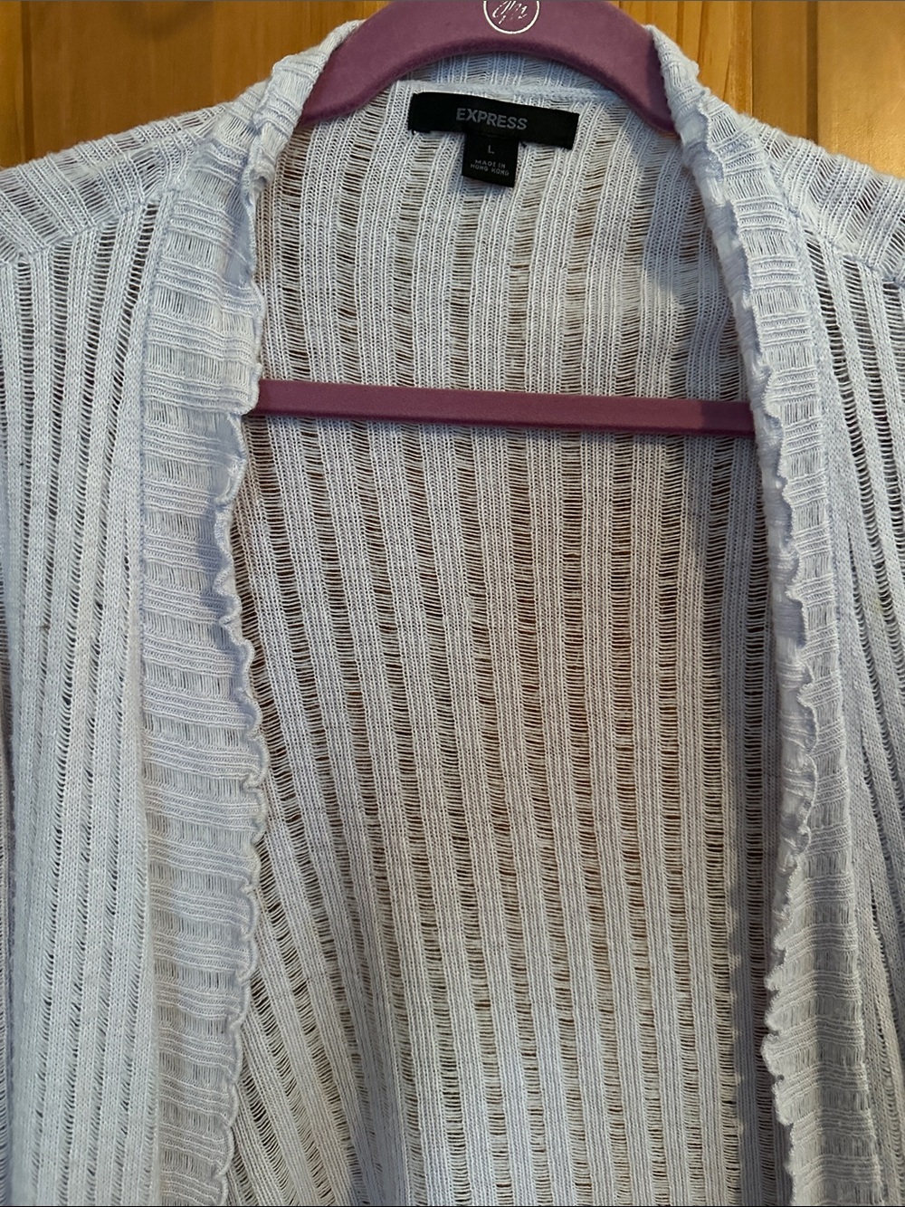 Express Light lilac Open-Front Ribbed Cardigan with Ruffle Trim - Picture 2 of 9
